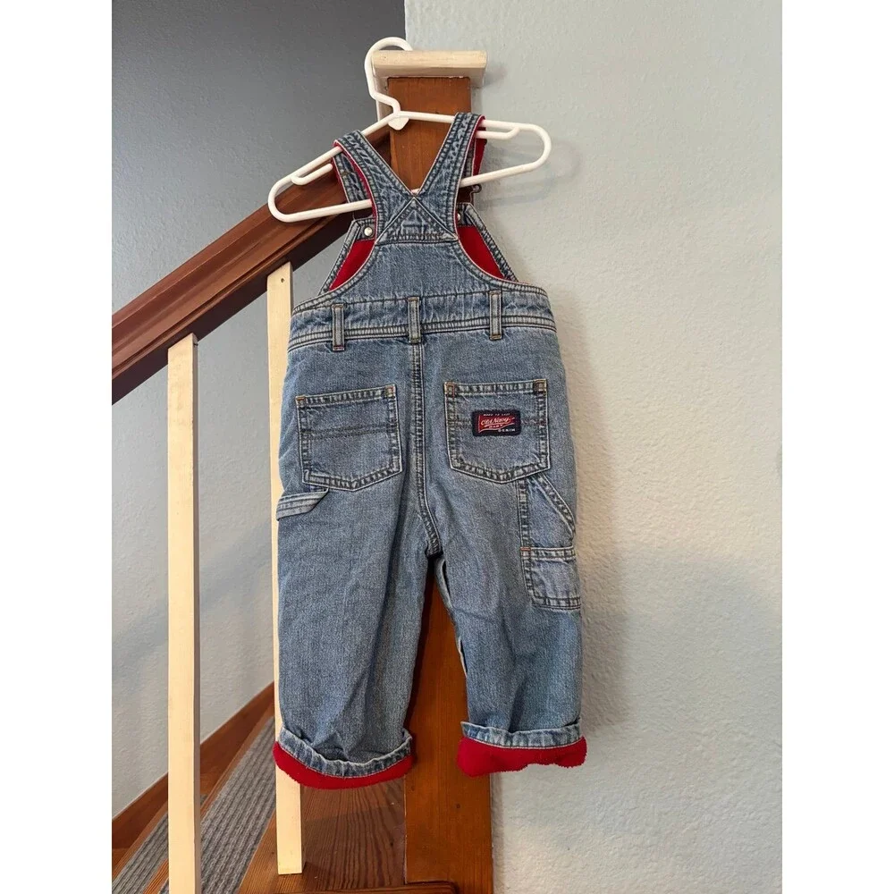 Old navy baby vtg y2k fleece lined denim overalls 12/18 mths logo carpenter